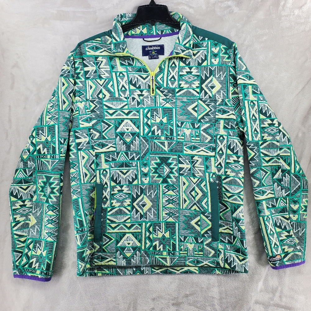 Chubbies Quilted Quarter Zip "The Zazzle" Green Jacket Mens Size Large Green - Picture 3 of 9